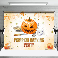 Lofaris Orange Gold Stars Flag Pumpkin Caving Party Backdrop