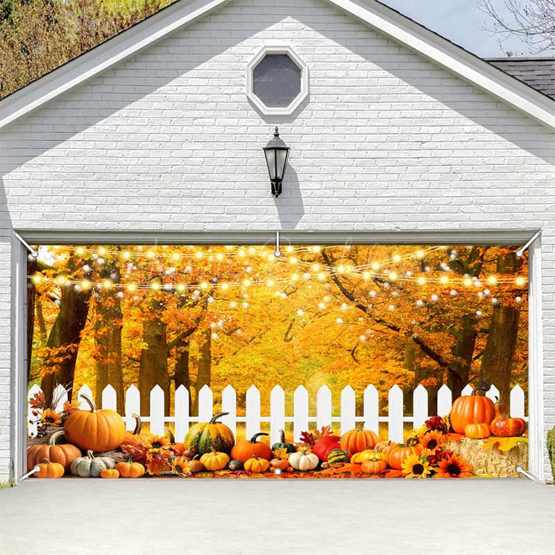 Lofaris Orange Maple Tree Autumn Pumpkin Garage Door Banner