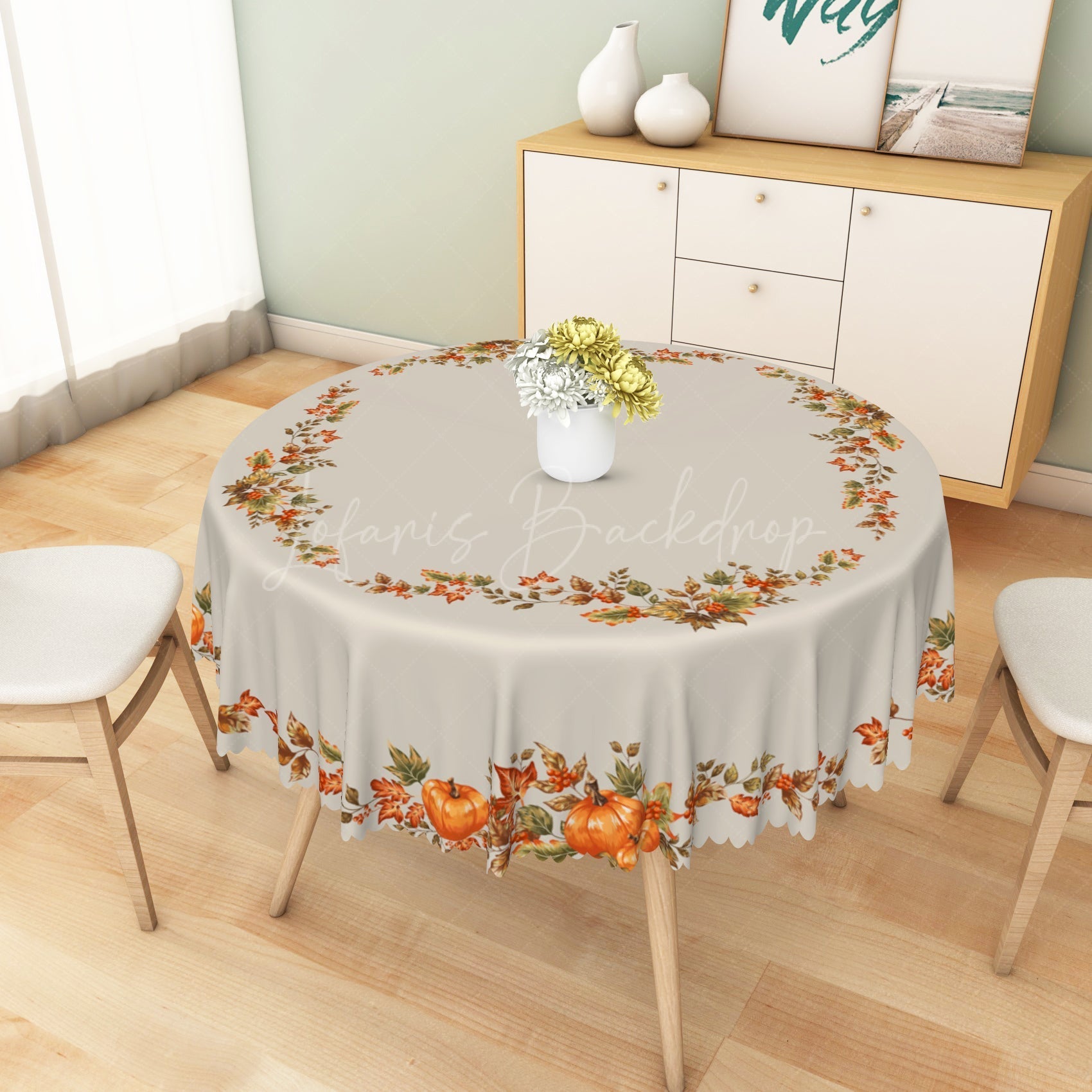 Lofaris Orange Pumpkins Green Leaves Thanksgiving Tablecloth