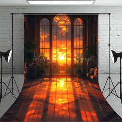 Lofaris Orange Sunset Window Scenery Sweep Photo Backdrop