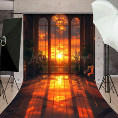 Lofaris Orange Sunset Window Scenery Sweep Photo Backdrop