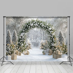 Lofaris Outdoor Green Arch Snowflake Winter Photo Backdrop