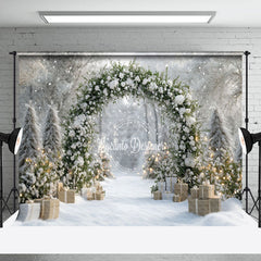 Lofaris Outdoor Green Arch Snowflake Winter Photo Backdrop