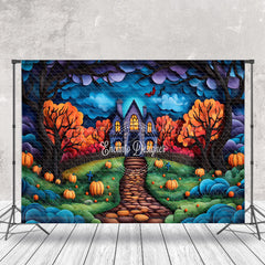 Lofaris Painted Castle Trees Pumpkins Halloween Backdrop