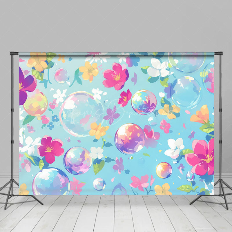 Lofaris Painted Colorful Floral Bubbles Fine Art Backdrop