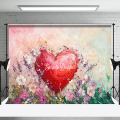 Lofaris Painted Red Heart Floral Valentines Day Backdrop