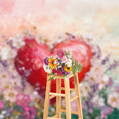 Lofaris Painted Red Heart Floral Valentines Day Backdrop