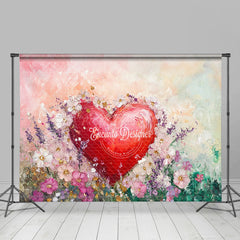 Lofaris Painted Red Heart Floral Valentines Day Backdrop