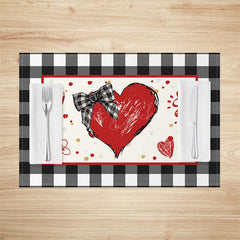 Lofaris Painted Red Heart Plaid Romantic Set Of 4 Placemats