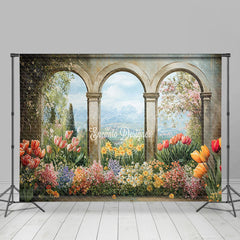 Lofaris Painted Retro Arch Colorful Floral Spring Backdrop