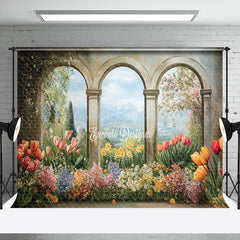 Lofaris Painted Retro Arch Colorful Floral Spring Backdrop