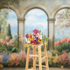 Lofaris Painted Retro Arch Colorful Floral Spring Backdrop