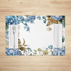 Lofaris Painted Spring Blue Floral Leaf Set Of 4 Placemats