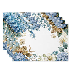 Lofaris Painted Spring Blue Floral Leaf Set Of 4 Placemats