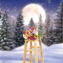 Lofaris Painting Snowy Winter Moon Night Forest Backdrop