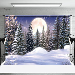 Lofaris Painting Snowy Winter Moon Night Forest Backdrop