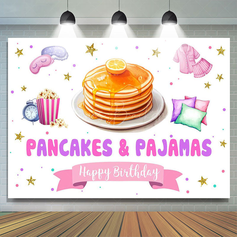 Lofaris Pancakes Pajamas Gold Stars Happy Birthday Backdrop