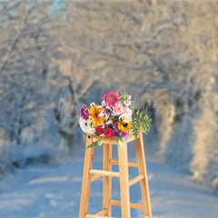 Lofaris Peaceful Winter Forest Pathway Sunlit Scene Backdrop