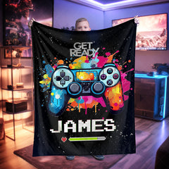 Lofaris Personalized Color Ink Get Ready Gamepad Blanket with Name