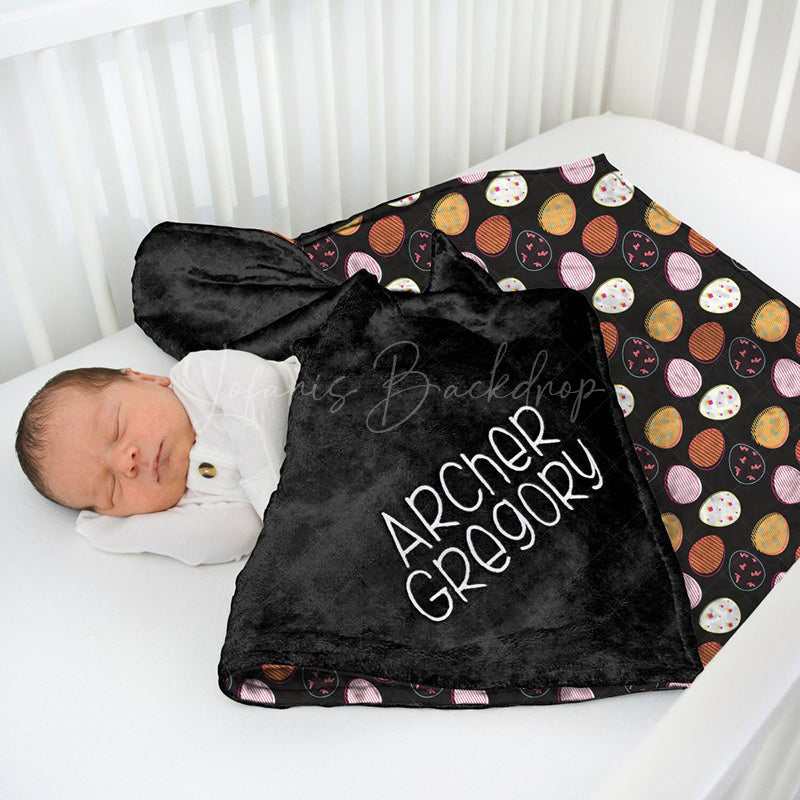 Lofaris Personalized Colorful Eggs Black Minky Baby Blanket