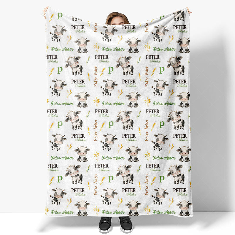 Lofaris Personalized Farm Cow Name Blanket for Baby