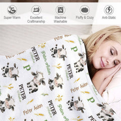 Lofaris Personalized Farm Cow Name Blanket for Baby