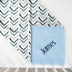 Lofaris Personalized Green Wave Stripe Minky Baby Blanket