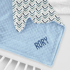 Lofaris Personalized Green Wave Stripe Minky Baby Blanket