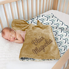 Lofaris Personalized Green Wave Stripe Minky Baby Blanket