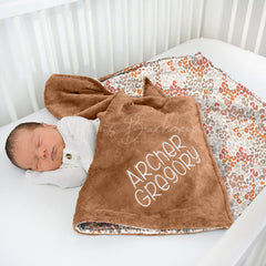 Lofaris Personalized Orange Grey Spotted Minky Baby Blanket