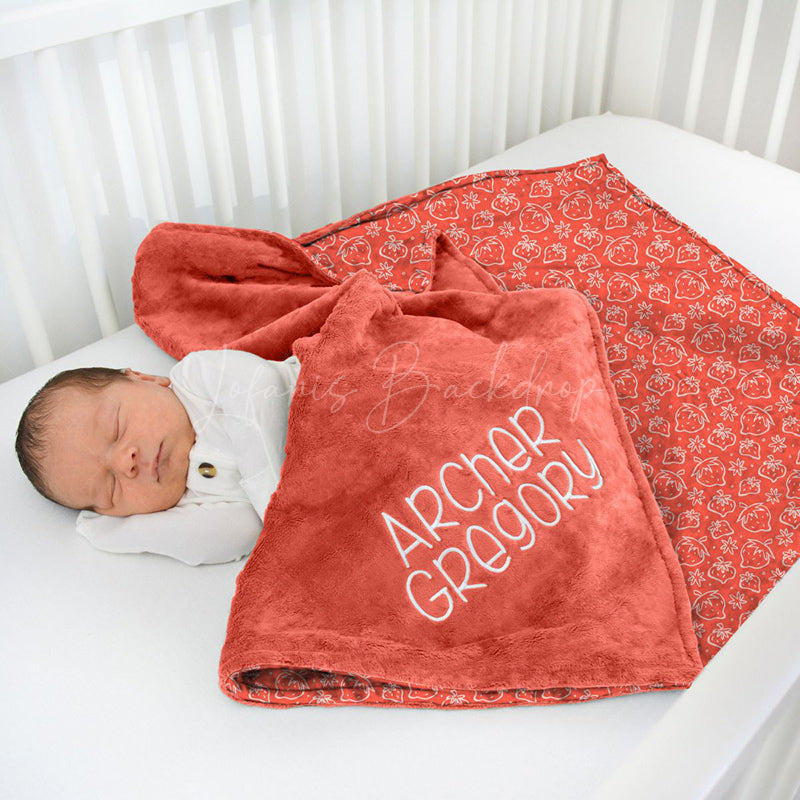 Lofaris Personalized Red Sweet Starwberry Minky Baby Blanket