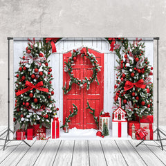 Lofaris Pine Branches Wreath Wood Door Christmas Backdrop