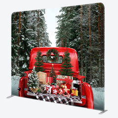 Lofaris Pine Forest Red Truck Christmas Pillow Case Backdrop