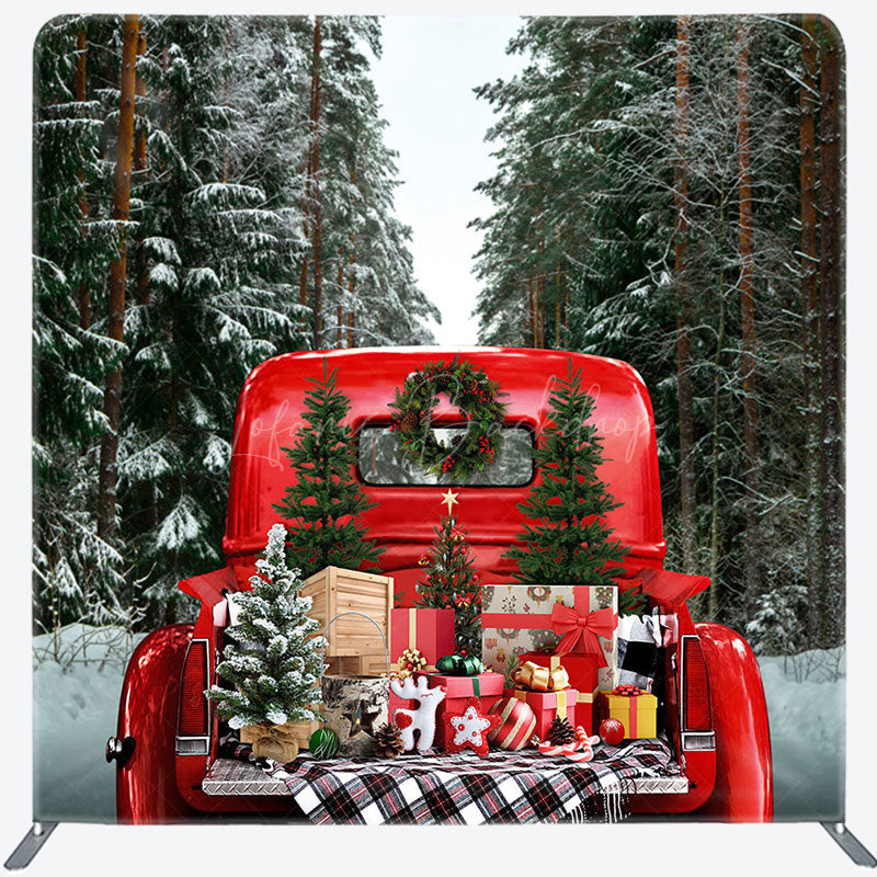 Lofaris Pine Forest Red Truck Christmas Pillow Case Backdrop