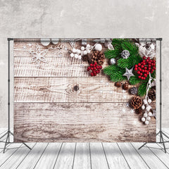 Lofaris Pine Leaf Pinecone Wooden Merry Christmas Backdrop