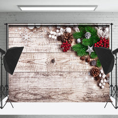 Lofaris Pine Leaf Pinecone Wooden Merry Christmas Backdrop