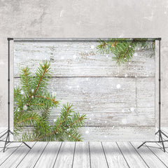 Lofaris Pine Leaf Snowy Beige Wood Grain Christmas Backdrop