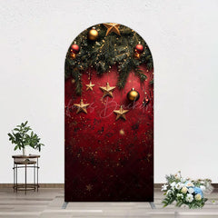 Lofaris Pine Leaf Star Red Retro Wall Christmas Arch Backdrop