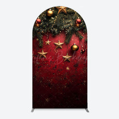 Lofaris Pine Leaf Star Red Retro Wall Christmas Arch Backdrop