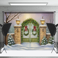 Lofaris Pine Leaves Gate Snowy Wild Trees Christmas Backdrop