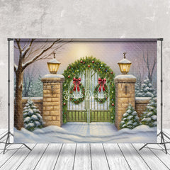 Lofaris Pine Leaves Gate Snowy Wild Trees Christmas Backdrop