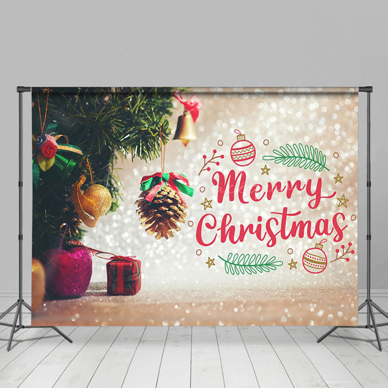 Lofaris Pine Leaves Gifts Champagne Bokeh Christmas Backdrop