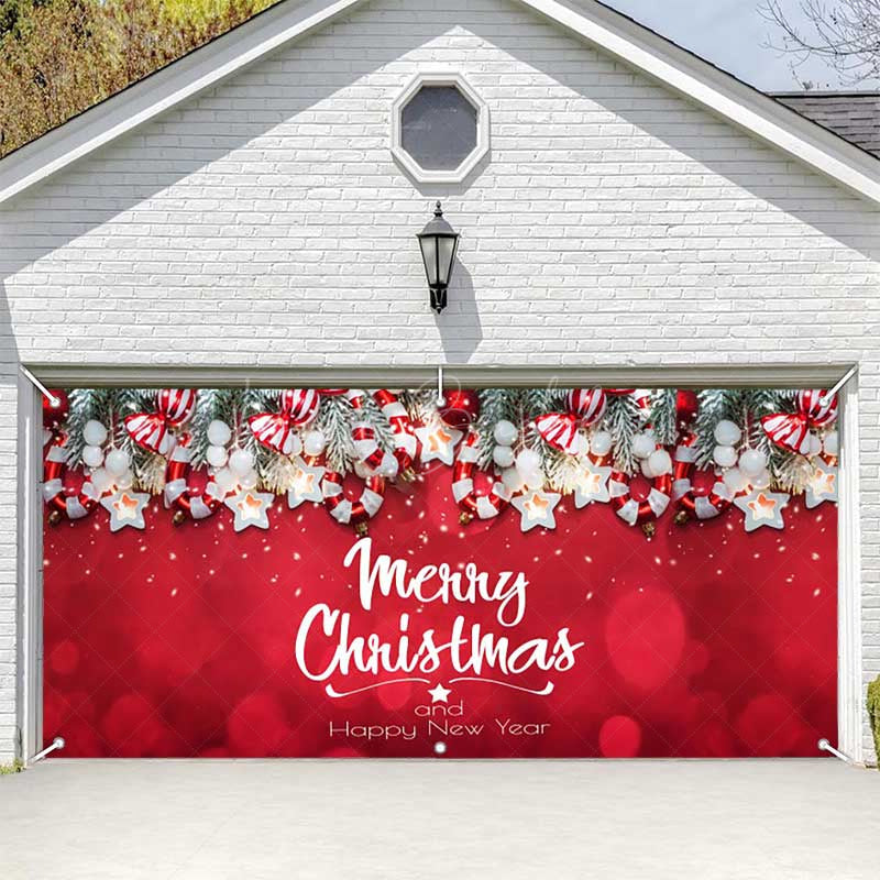 Lofaris Pine Leaves Pendant Red Christmas Garage Door Banner