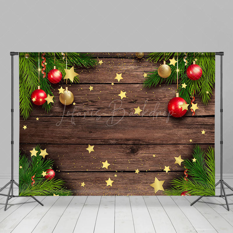 Lofaris Pine Leaves Star Glitter Wooden Christmas Backdrop