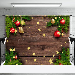 Lofaris Pine Leaves Star Glitter Wooden Christmas Backdrop