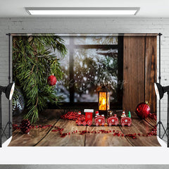 Lofaris Pine Leaves Wood Window Toy Train Christmas Backdrop