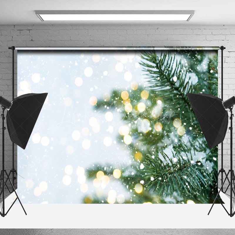 Lofaris Pine Tree Blurred White Lights Winter Photo Backdrop