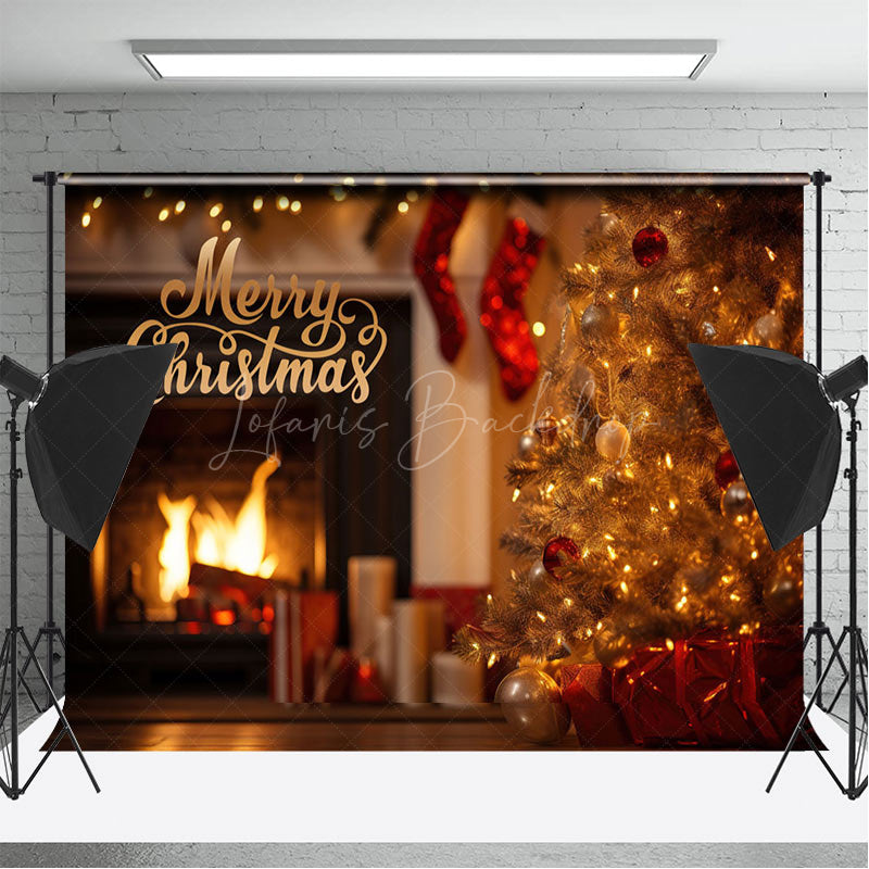 Lofaris Pine Tree Gifts Fireplace Merry Christmas Backdrop