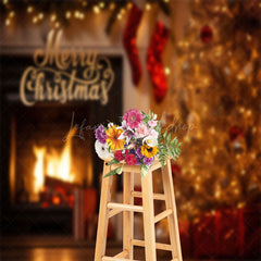 Lofaris Pine Tree Gifts Fireplace Merry Christmas Backdrop