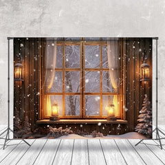 Lofaris Pine Trees Candlelight Window Christmas Backdrop